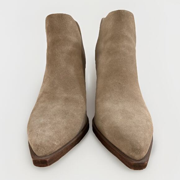 Vince Camuto Women’s 7.5 Tan Suede Leather Elastic Gore Ankle Boots - Picture 2 of 7